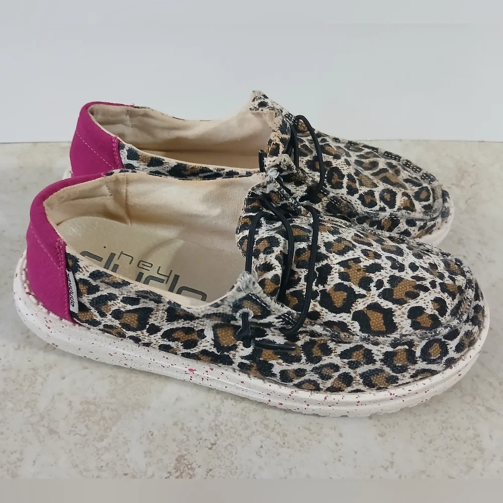Hey Dude Brown and Pink Moccasins with Leopard‎ Print